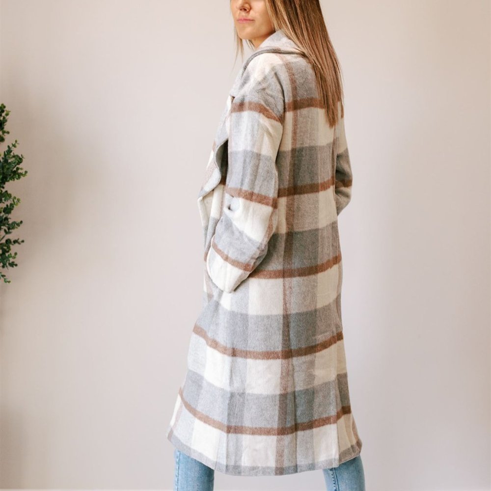 🆕 PLAID WOVEN OVERCOAT - Picture 4 of 5